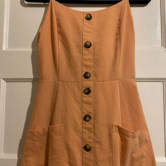 Molly Green Vintage Style Peach Button Down Strappy Cottage Dress with Bow Back - Picture 3 of 16